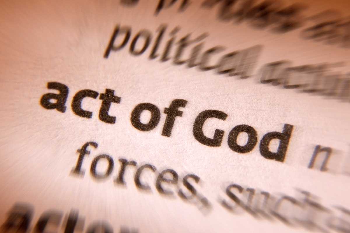 close up of a dictonionary term "act of god" showing a close up of the definition in plain text