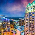 Downtown Orlando aerial shot of condominiums real estate