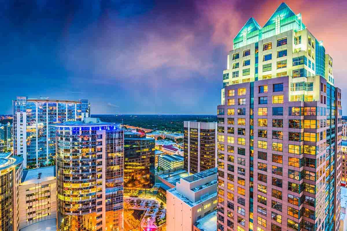 Downtown Orlando aerial shot of condominiums real estate